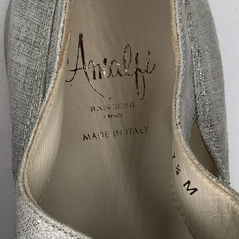 Amalfi by Rangoni Silver Textile/Leather Lace Tie Oxford Women Shoes Sz 7.5